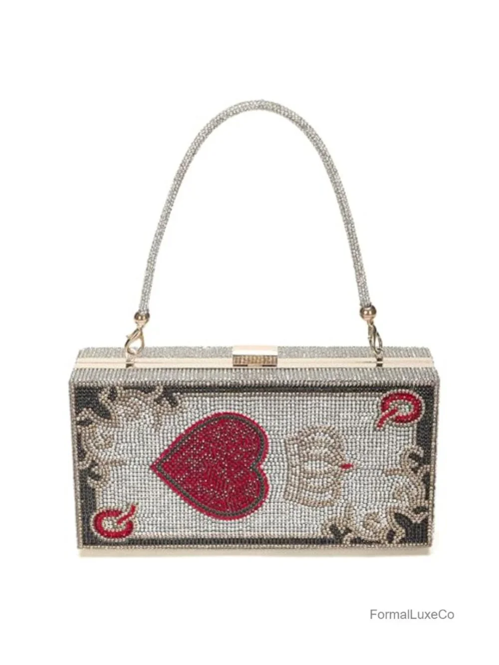 Diamond Crystal Minaudiere Clutch Bag with Chain Strap - Evening Handbag